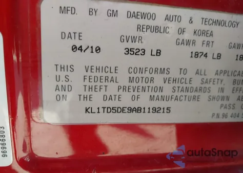 2010 Chevrolet Aveo Lt from USA, damaged, VIN KL1TD5DE9AB119215